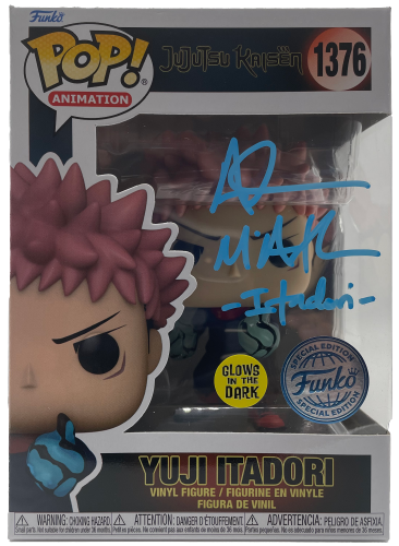 ADAM MCARTHUR YUJI ITADORI JUJUTSU KAISEN AUTOGRAPHED FUNKO POP! #1376 JSA CERTIFIED COA